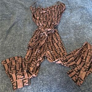 Fendi Printed Patterned Brown Jumpsuit